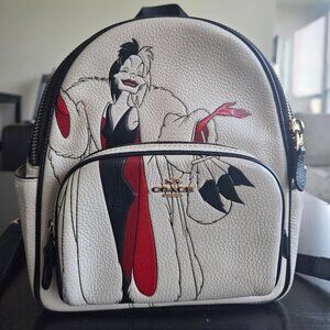 Coach X Disney (CC158) Cruella Motif Mini Pebbled Leather Court Backpack Bag